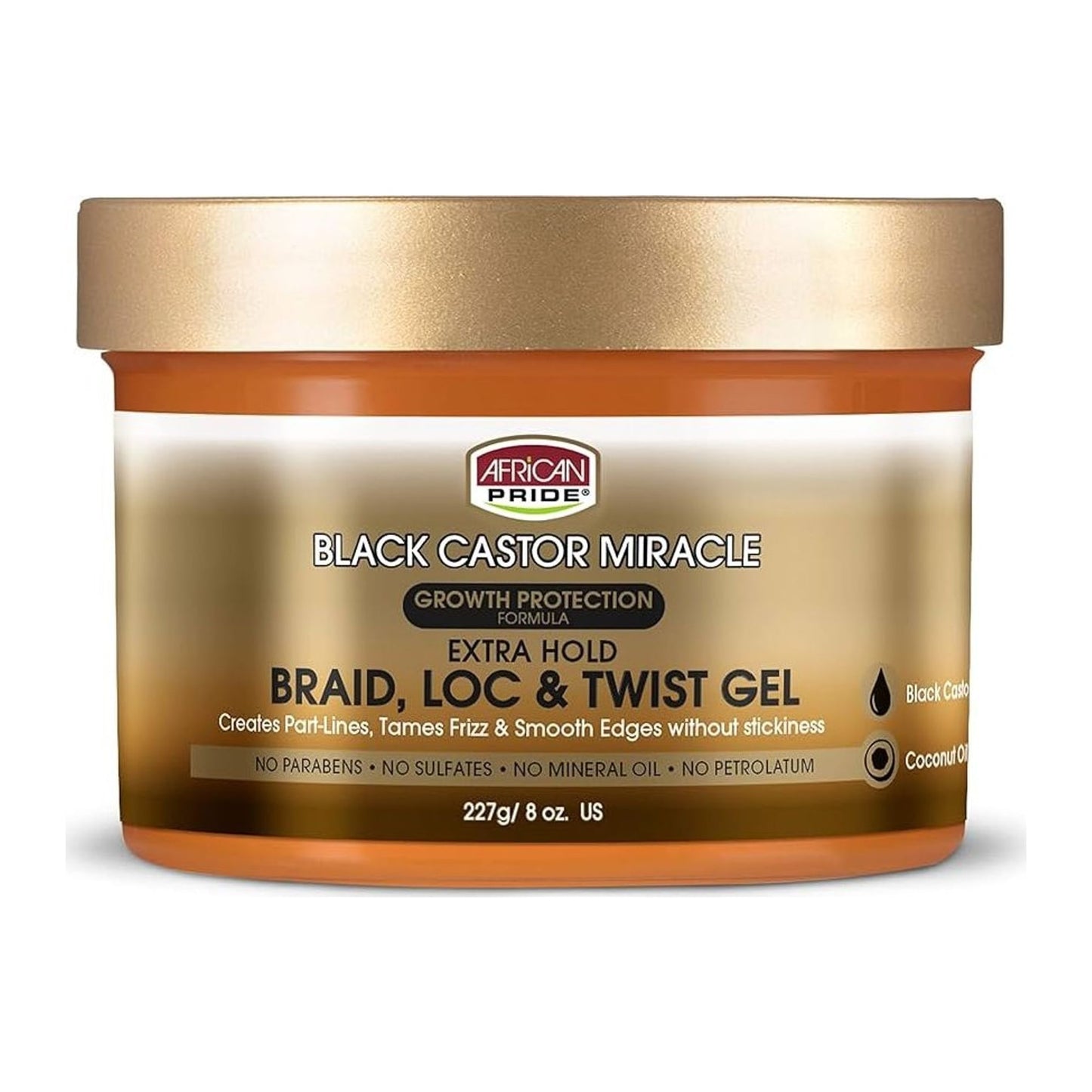 African Pride Black Castor Miracle Braid Loc & Twist Gel extra hold 8oz jar
