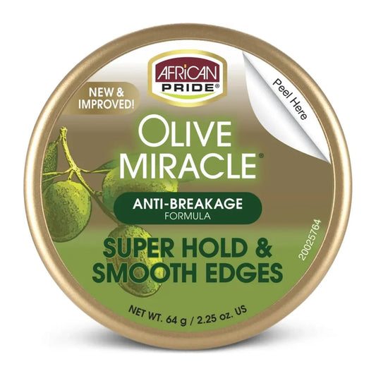 African Pride Olive Miracle Silky Smooth Edges gel in 2.25oz jar