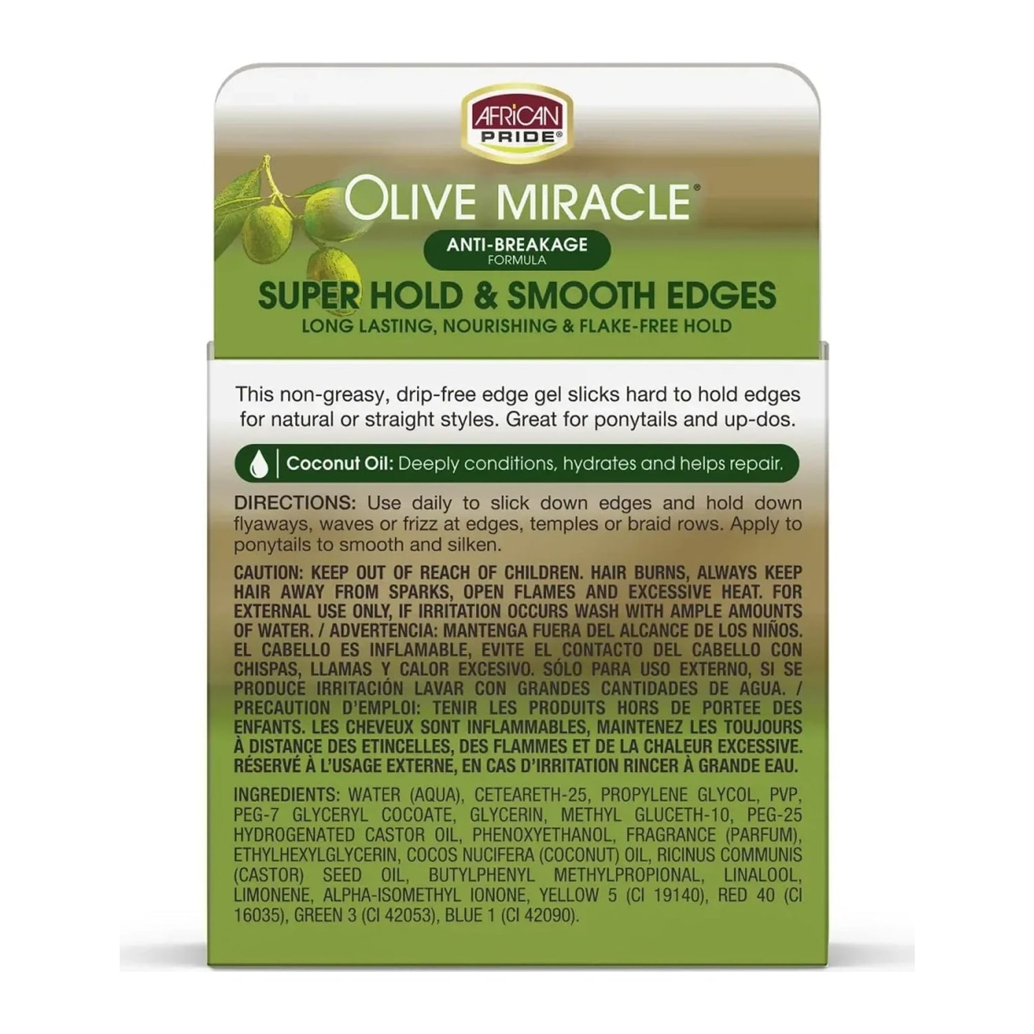 African Pride Olive Miracle Silky Smooth Edges gel in 2.25oz jar
