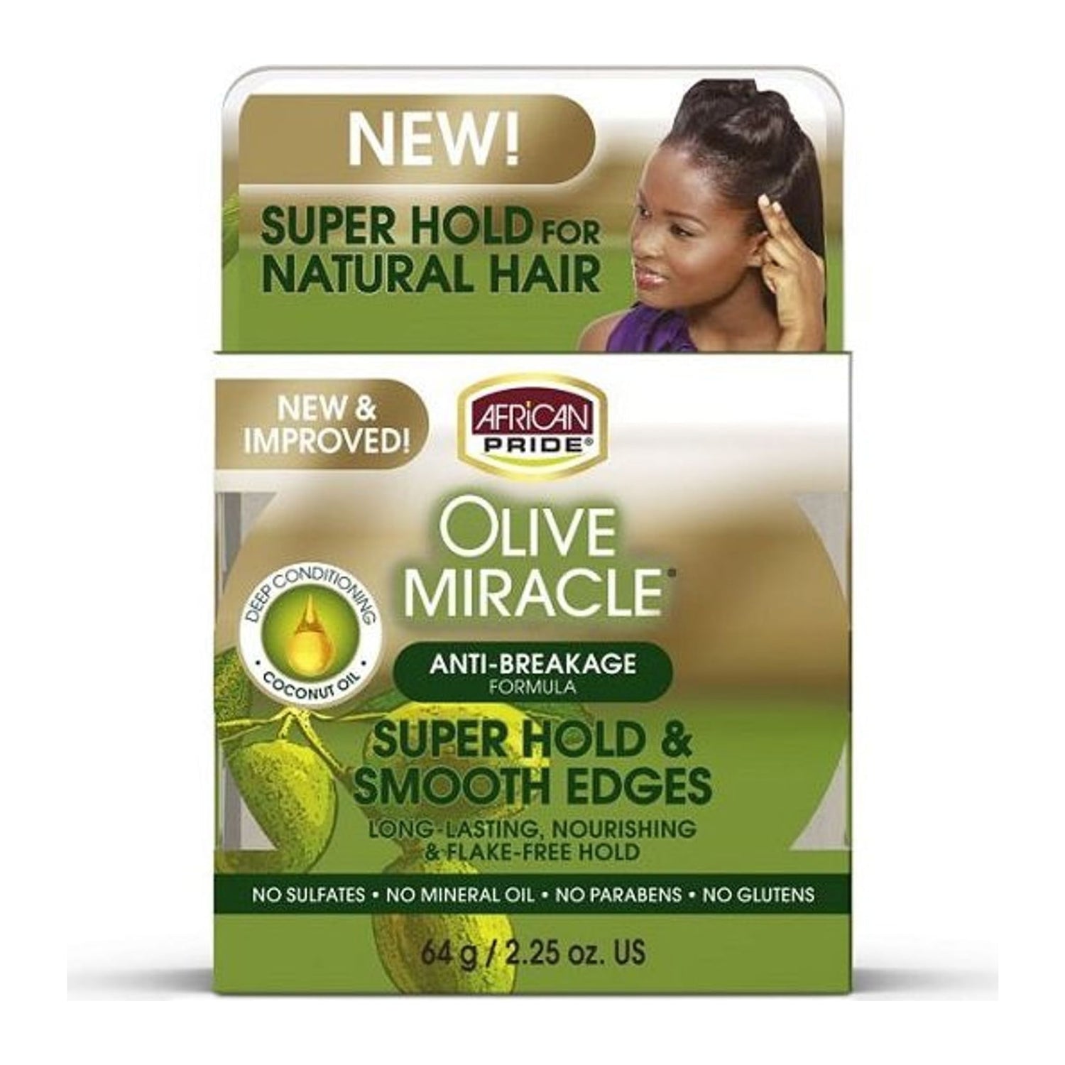African Pride Olive Miracle Silky Smooth Edges gel in 2.25oz jar