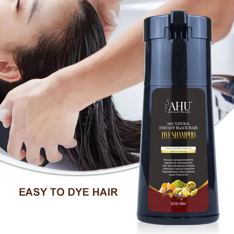Ahu Natural Instant Black Hair Dye Shampoo 500ml