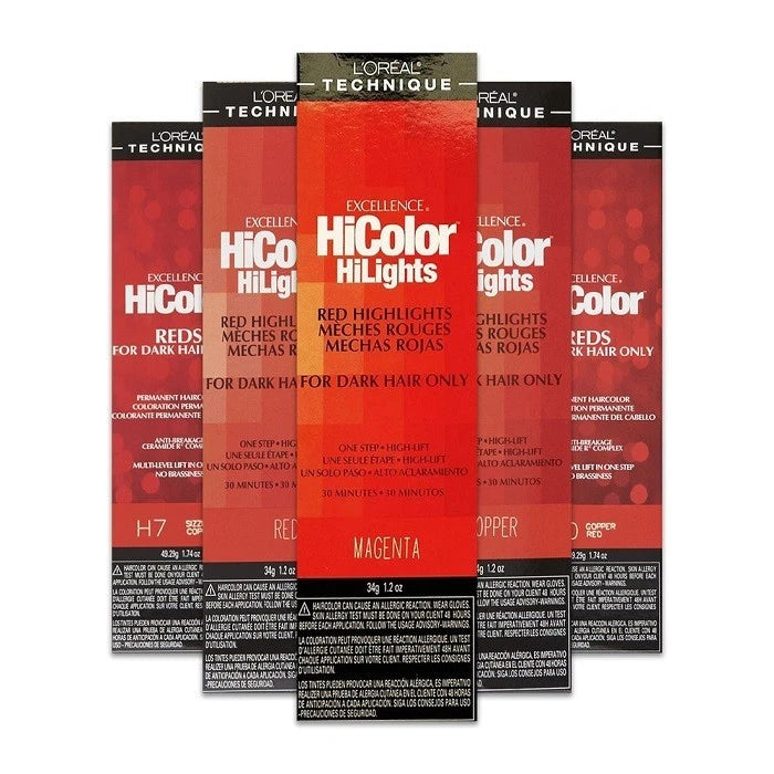 L'Oreal HiColor Highlights hair color packages on a white background