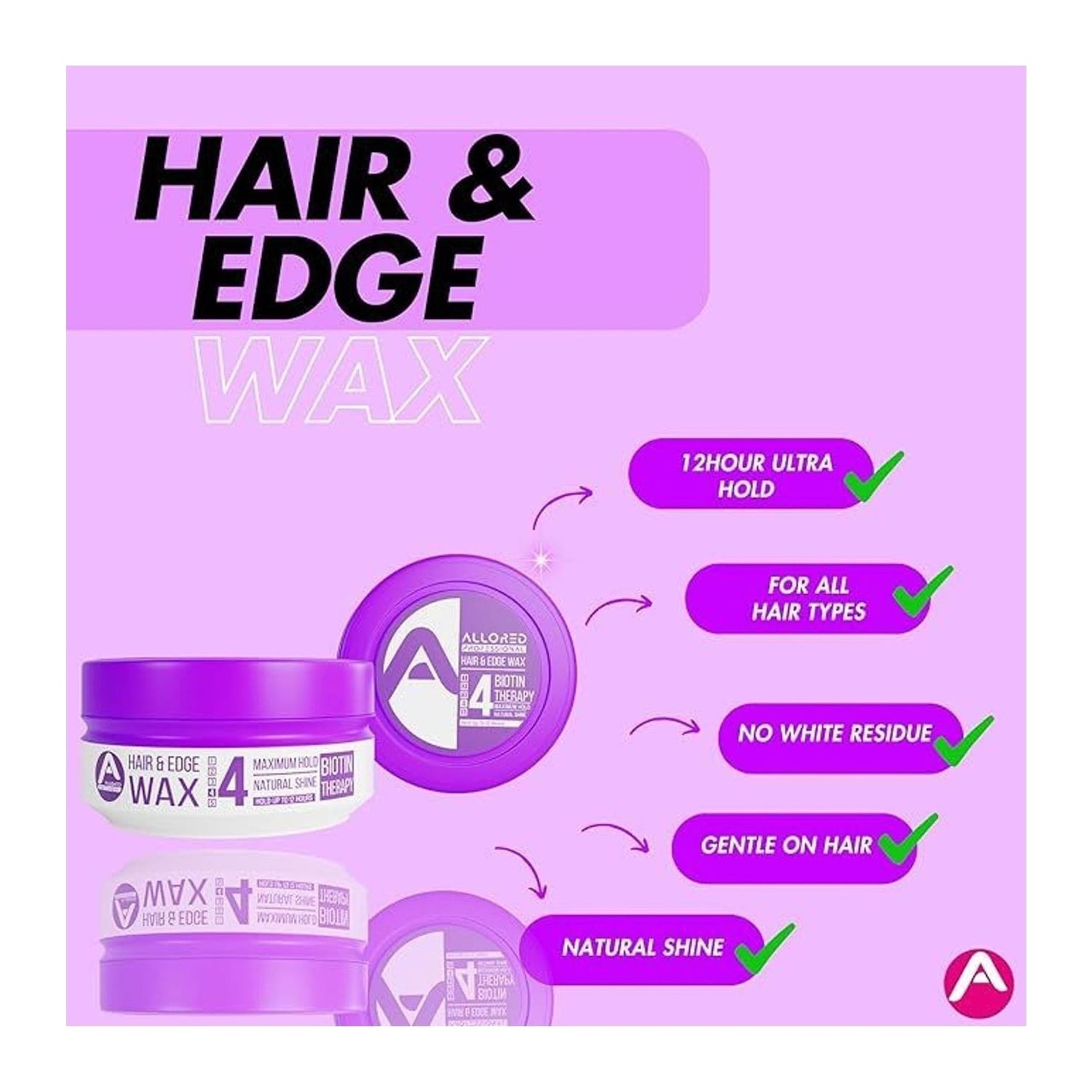 Allored Professional Biotin Therapy Edge Styling Wax Mix Melon strong hold gummy wax 150ml jar