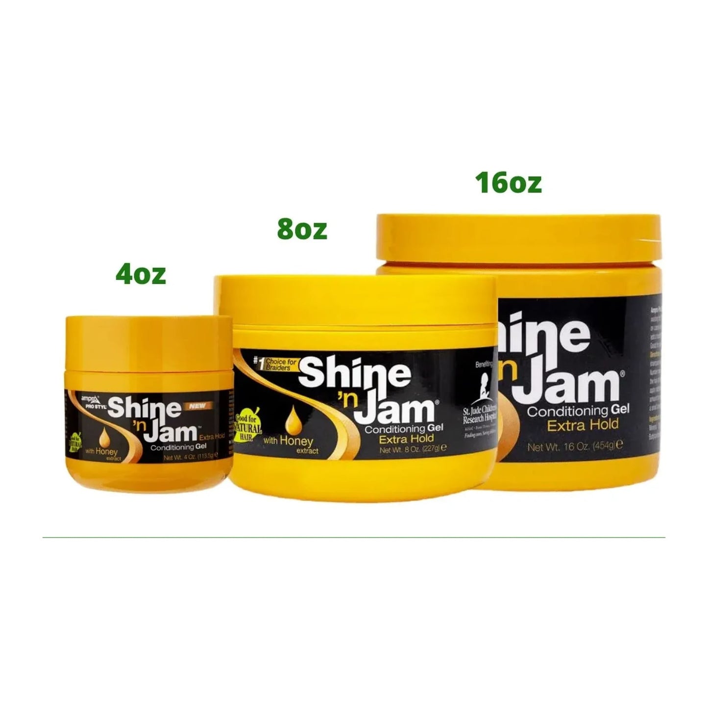 Ampro Shine 'N Jam Conditioning Gel Extra Hold with honey extract, 8oz jar