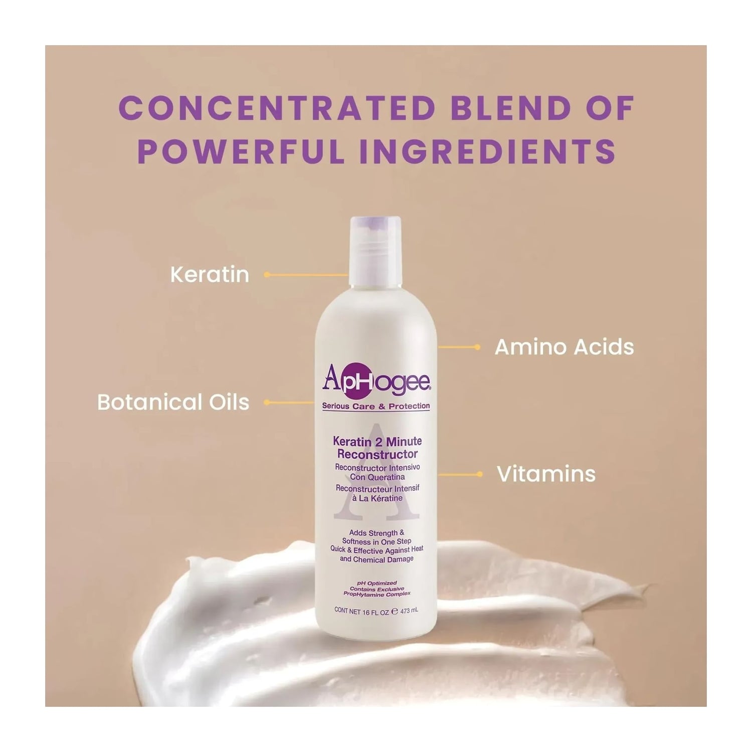 ApHogee Intensive Two Minute Keratin Reconstructor 16oz bottle, protein hair treatment