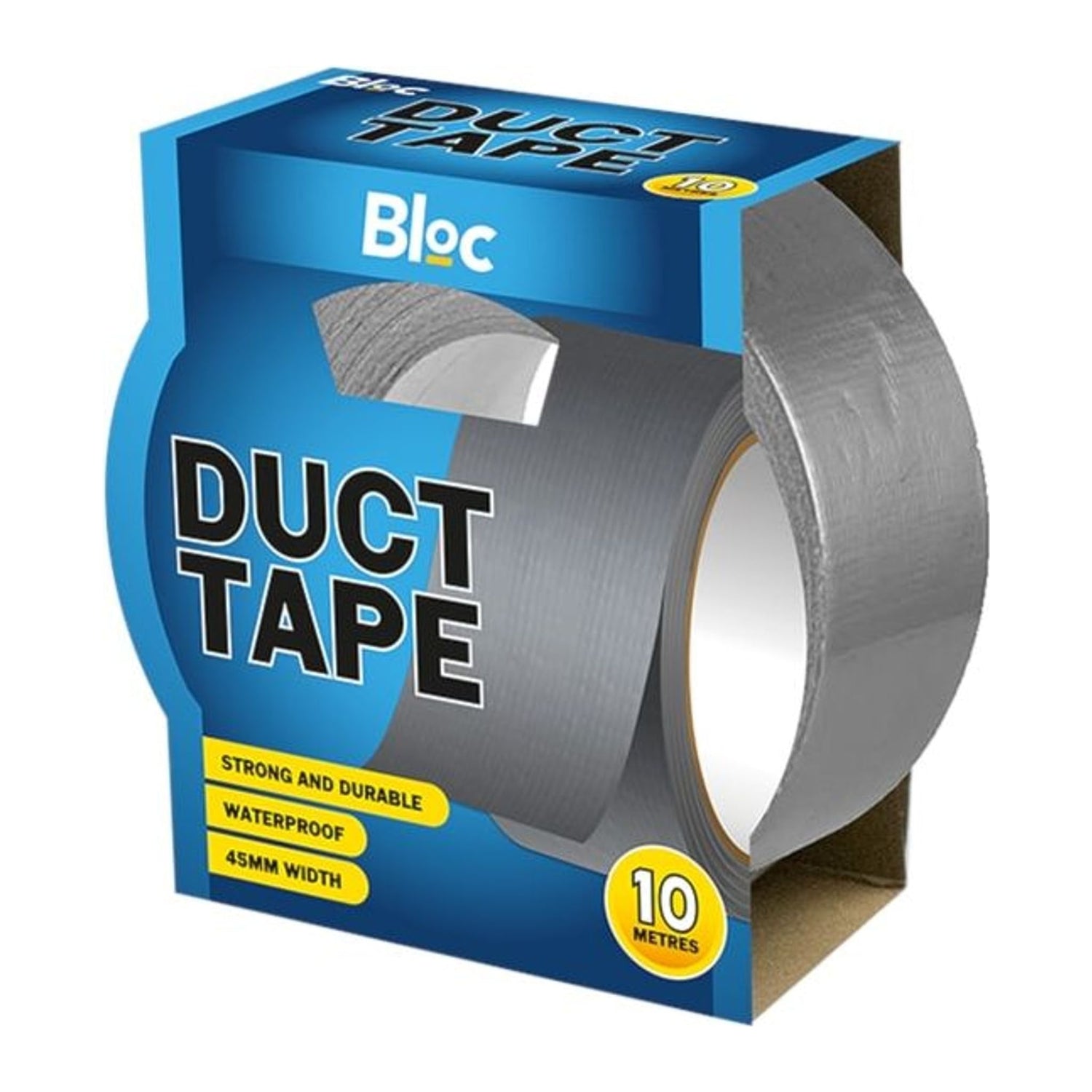 Bloc waterproof silver/grey cloth duct tape roll, 45mm wide x 10m long