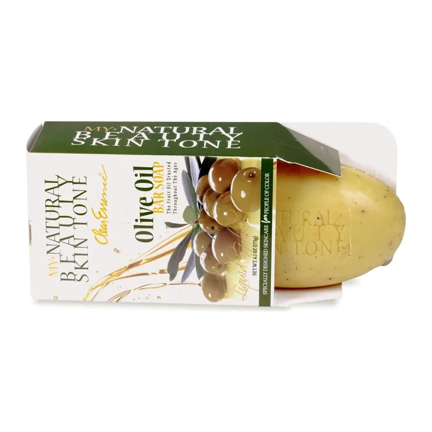 Clear Essence My Natural Beauty Skin Tone Olive Oil Soap bar in its retail packaging