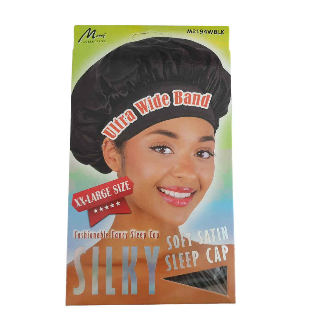 Murry Collection Ultra Wide Band Silky Soft Satin Sleep Cap M2194WBLK