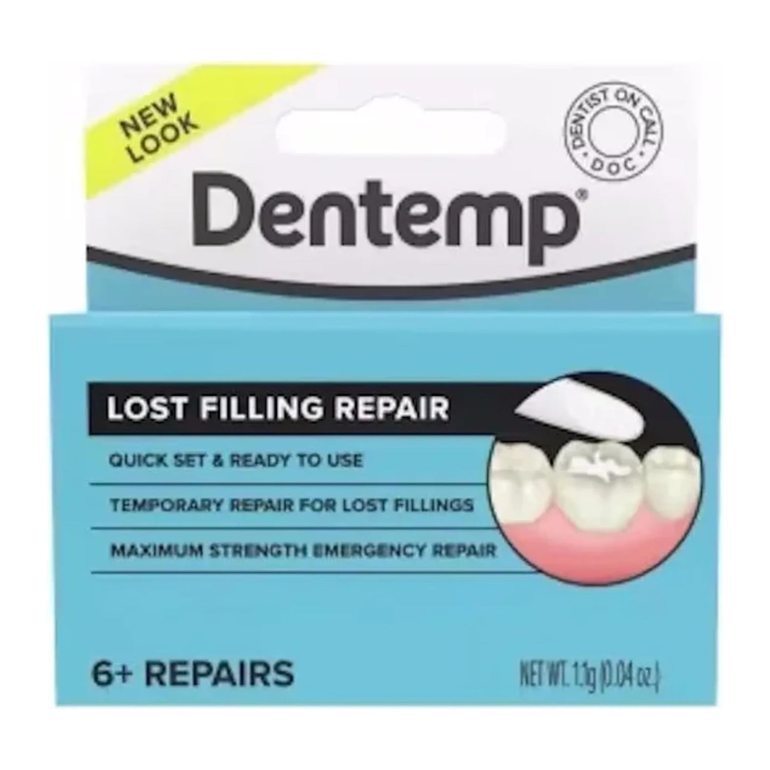 Dentemp Lost Filling Dental Repair pack, 1.1g temporary filling and loose cap repair material