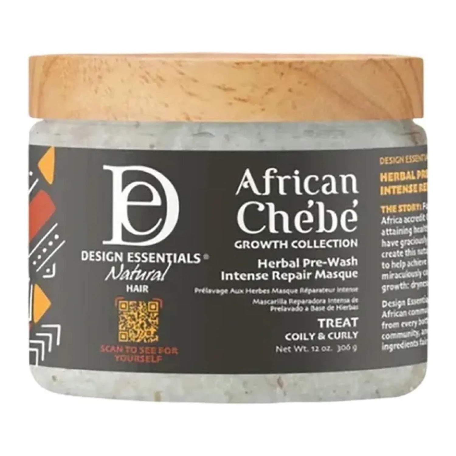 Design Essentials African Chebe Herbal Pre-Wash Intense Repair Masque 306g tub for dry brittle natural hair