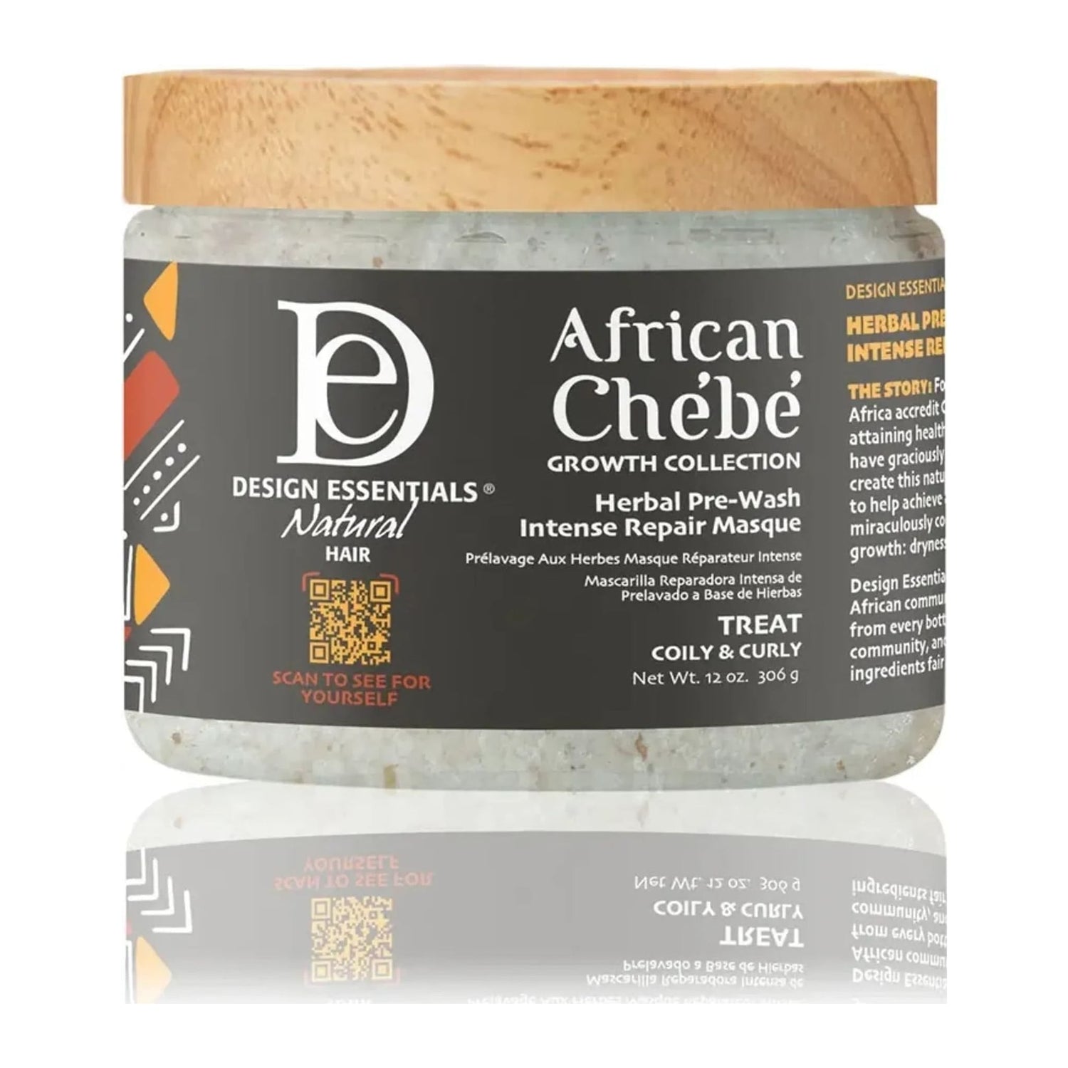 Design Essentials African Chebe Herbal Pre-Wash Intense Repair Masque 306g tub for dry brittle natural hair