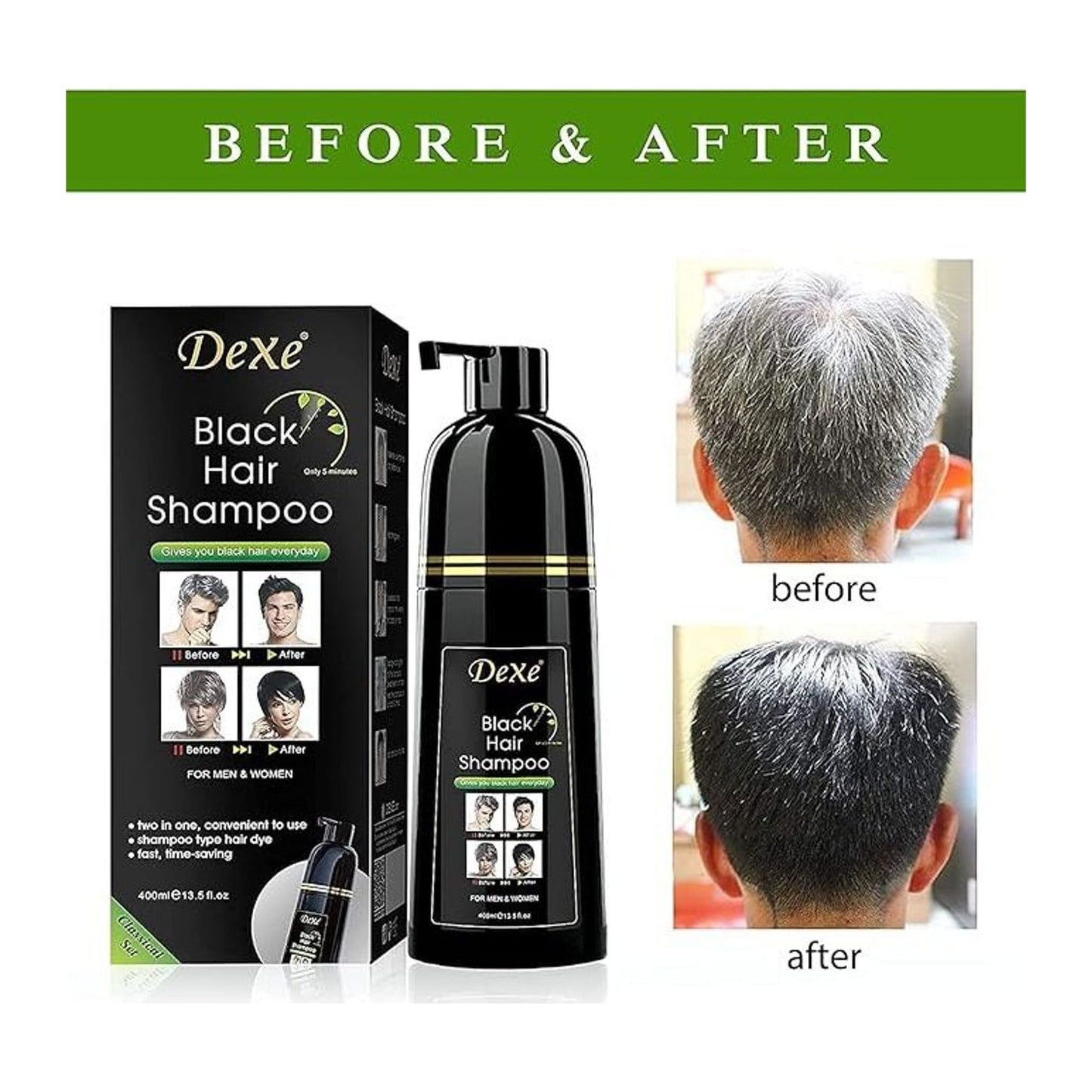 Dexe Black Hair Colour Shampoo 400ml bottle