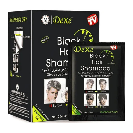 Dexe Black Hair Shampoo 400ml bottle, instant black hair dye for men and women