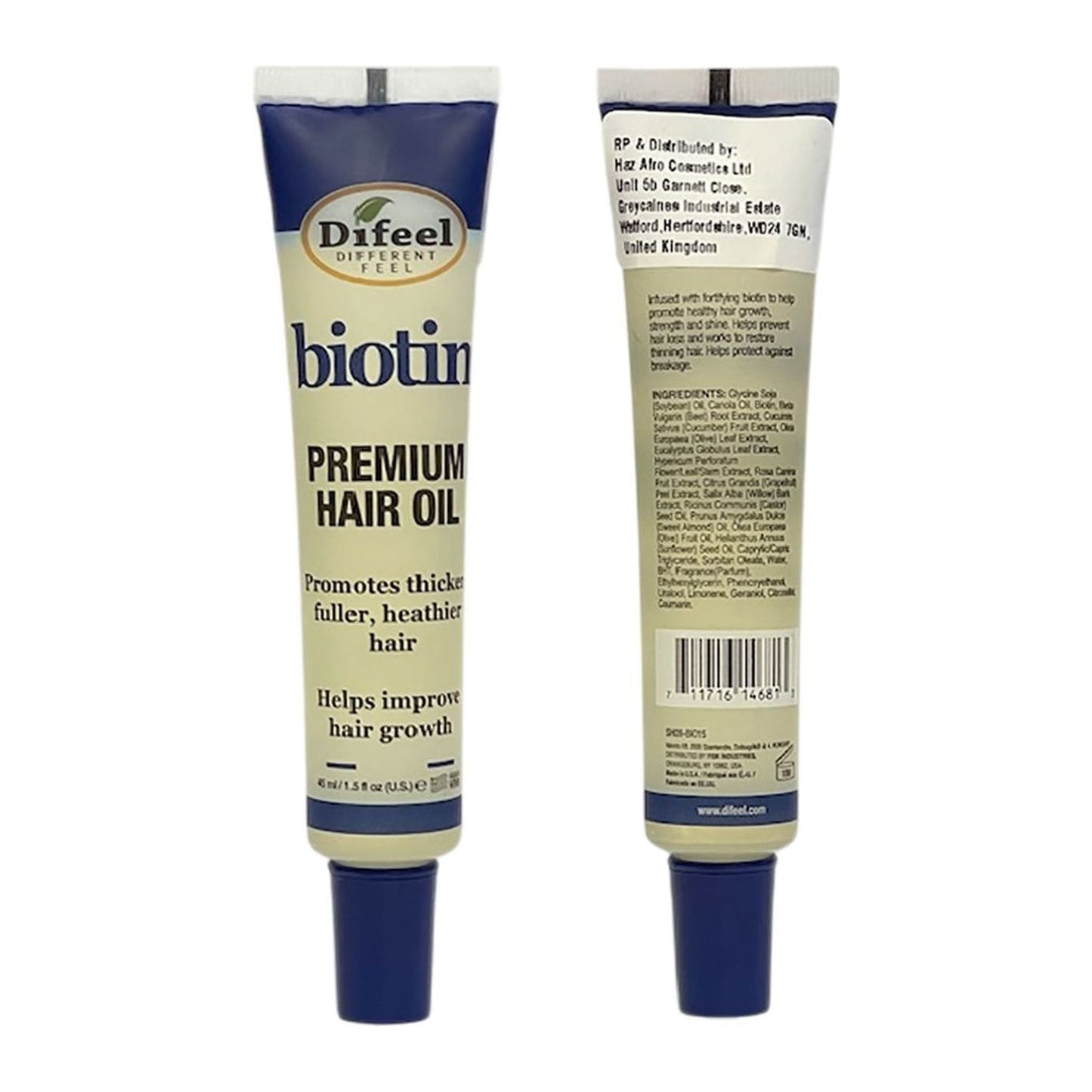Difeel Biotin Premium Hair Oil 45ml tube with biotin and natural oils for scalp and hair - alternate view