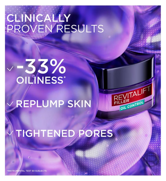 L'Oréal Paris Revitalift Filler 8H Oil Control Hyaluronic Gel Cream Instantly Replumps & Actively Regulate Sebum 50ml