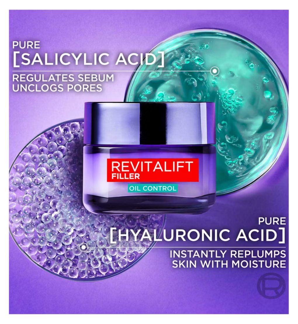 L'Oréal Paris Revitalift Filler 8H Oil Control Hyaluronic Gel Cream Instantly Replumps & Actively Regulate Sebum 50ml