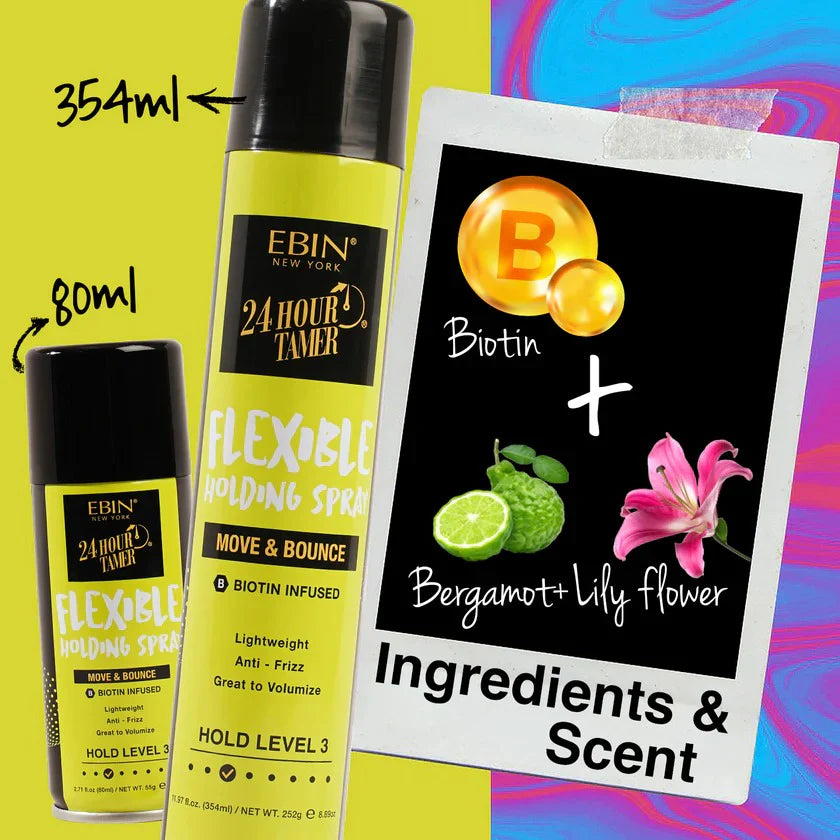 Ebin Move & Bounce Holding Spray - size options and ingredients | CC Hair and Beauty Leeds