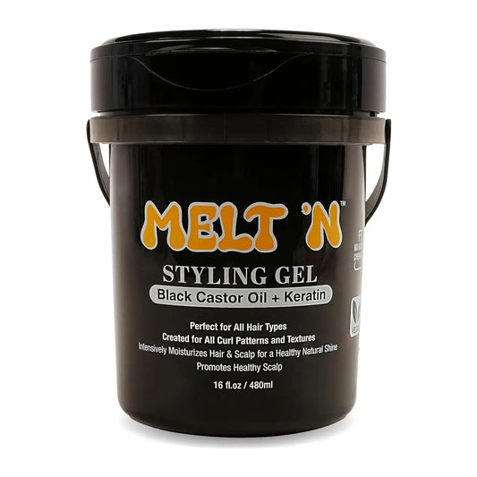 EBIN MELT'N Styling Gel Black Castor Oil and Keratin 16oz tub for strong hold and curl definition