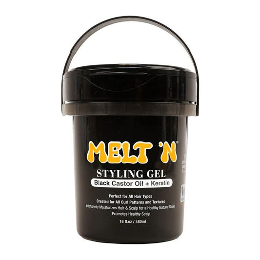 EBIN MELT'N Styling Gel Black Castor Oil and Keratin 16oz tub for strong hold and curl definition