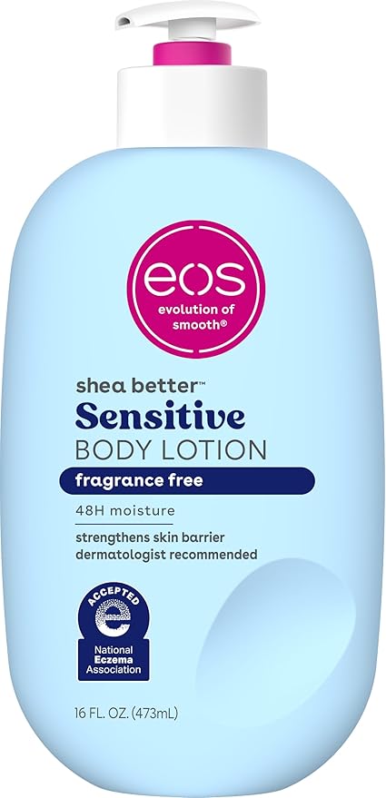 eos Shea Better Body Lotion Fragrance Free, 24-Hour Hydration Skin Care, 16 fl oz