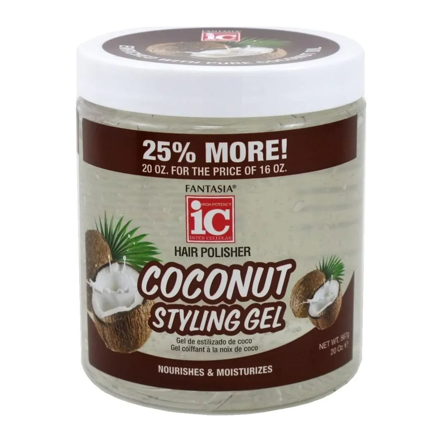 IC Fantasia Coconut Styling Gel 20oz tub for flexible hold on afro and natural hair
