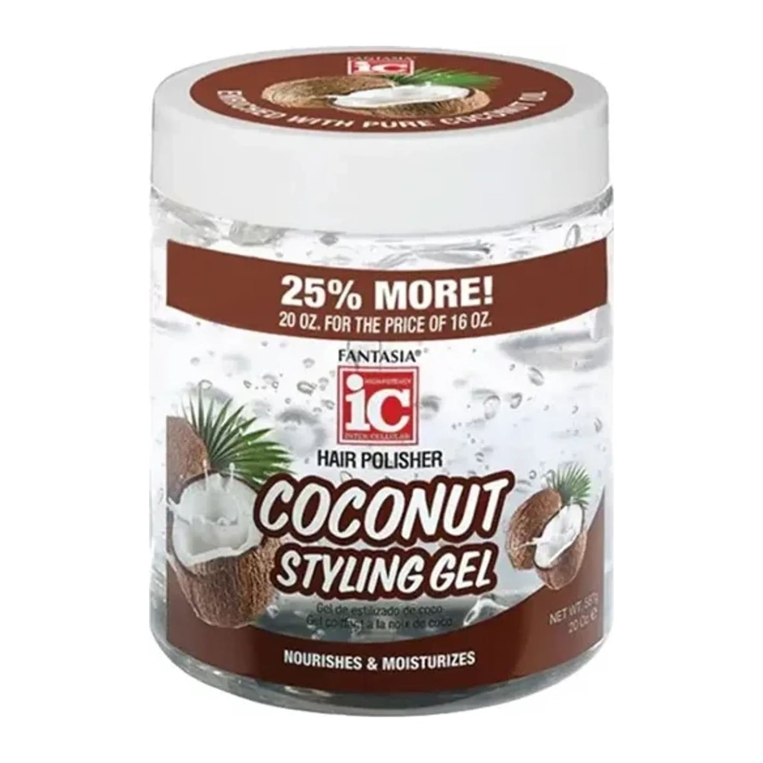 IC Fantasia Coconut Styling Gel 20oz tub for flexible hold on afro and natural hair
