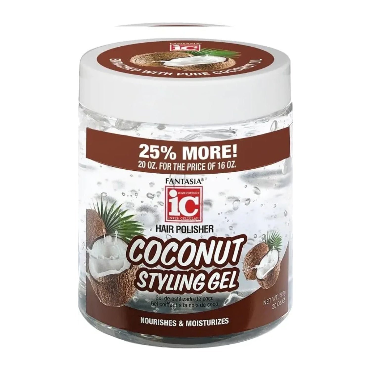 IC Fantasia Coconut Styling Gel 20oz tub for flexible hold on afro and natural hair