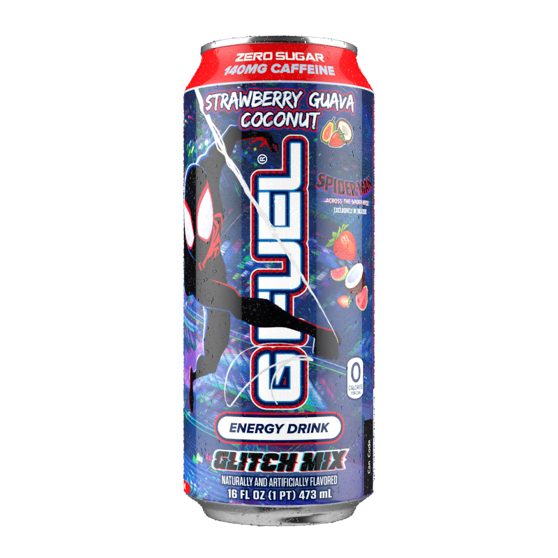 G FUEL - Spider-Verse Glitch Mix Black (Strawberry Guava Flavour) Zero Sugar Energy Drink - 16fl.oz