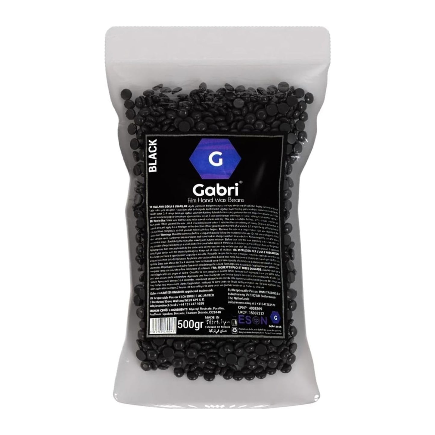 Gabri Professional Film Hand Wax Beans Black 500g pouch of stripless hard wax beads