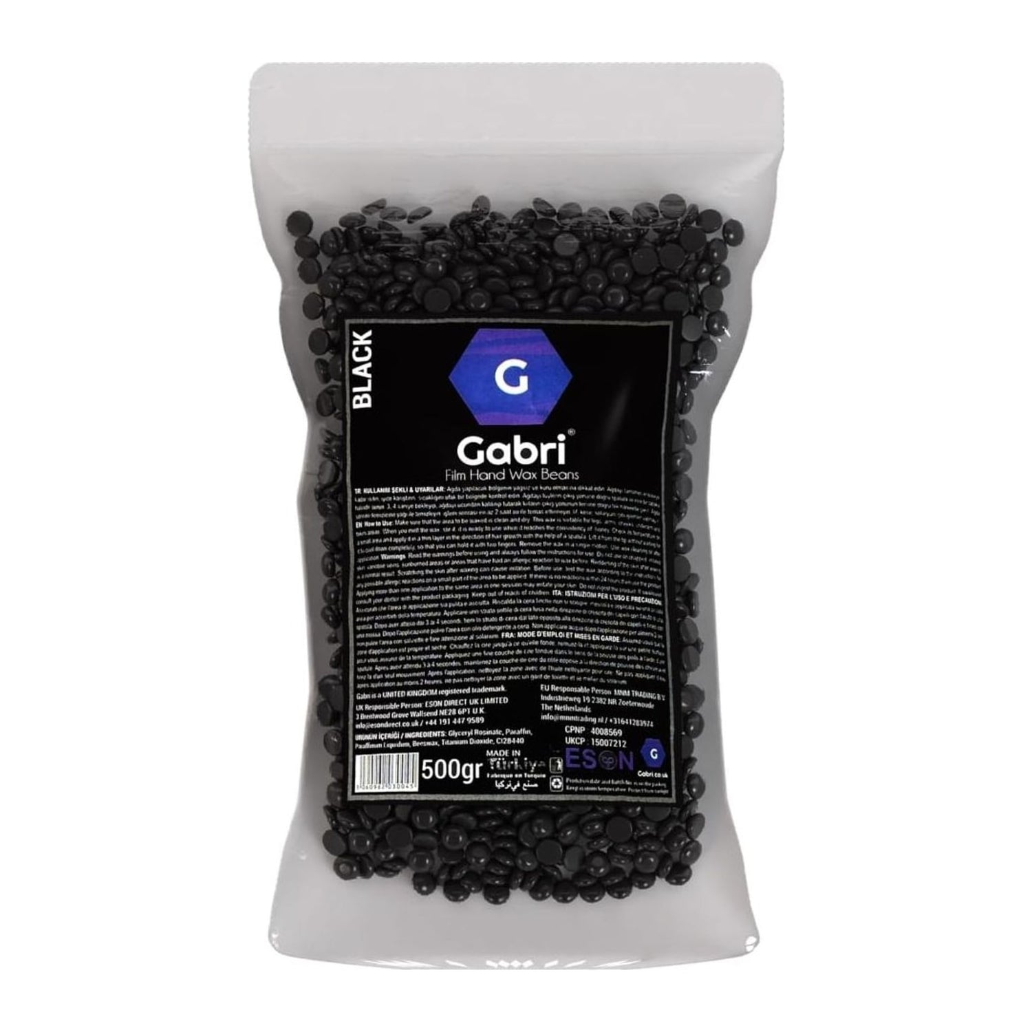 Gabri Professional Film Hand Wax Beans Black 500g pouch of stripless hard wax beads