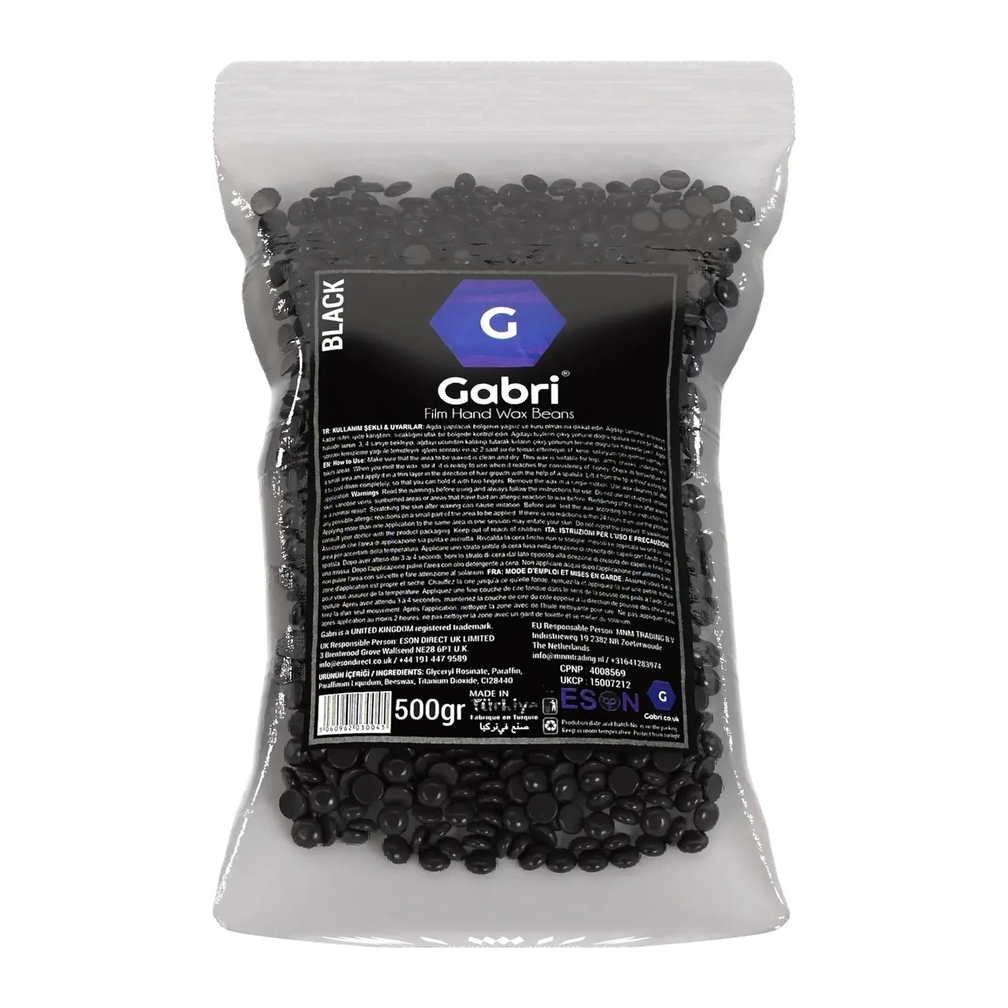 Gabri Professional Film Hand Wax Beans Black 500g pouch of stripless hard wax beads
