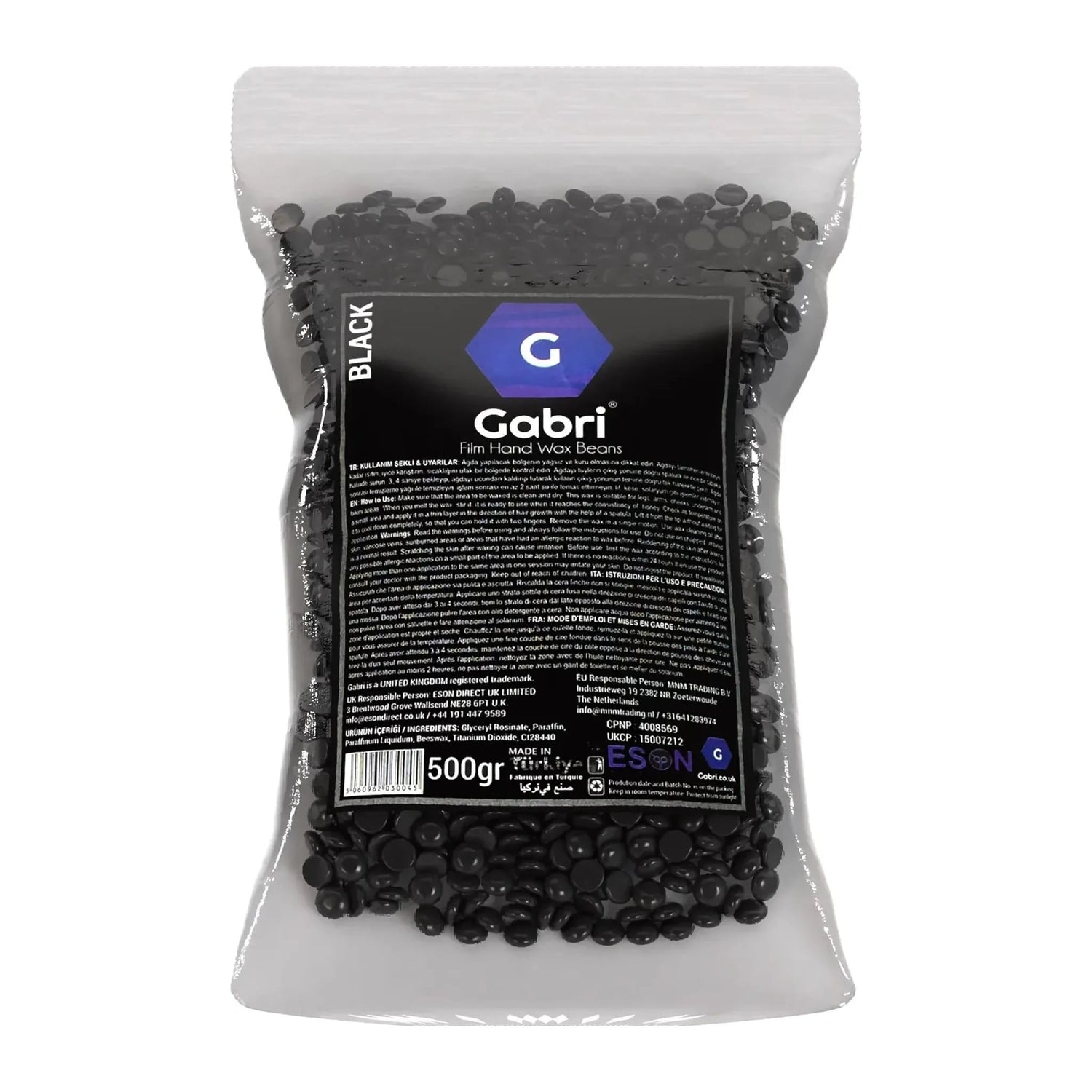 Gabri Professional Film Hand Wax Beans Black 500g pouch of stripless hard wax beads