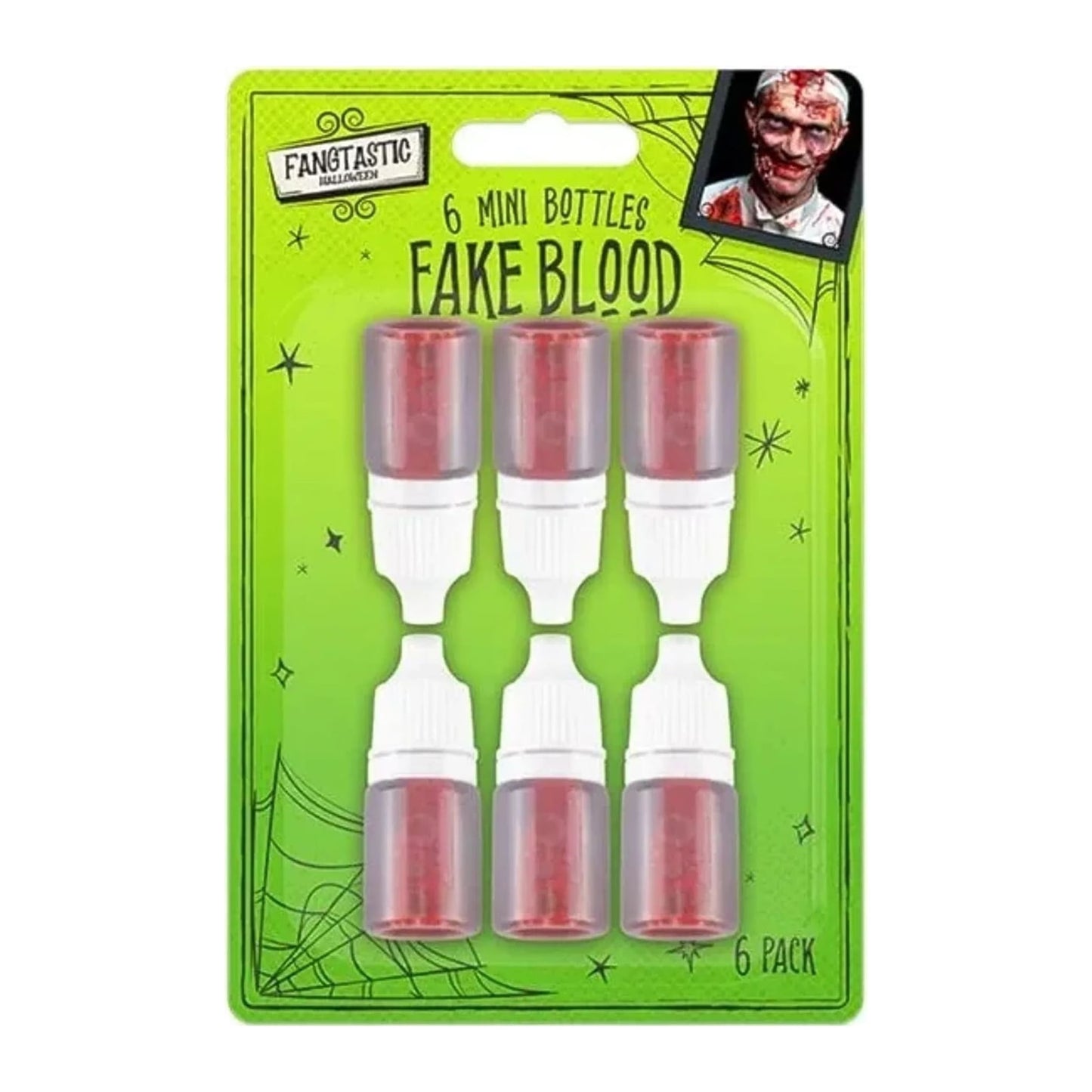 Pack of 6 mini Halloween fake blood bottles, 5ml each, for costume wounds and cuts