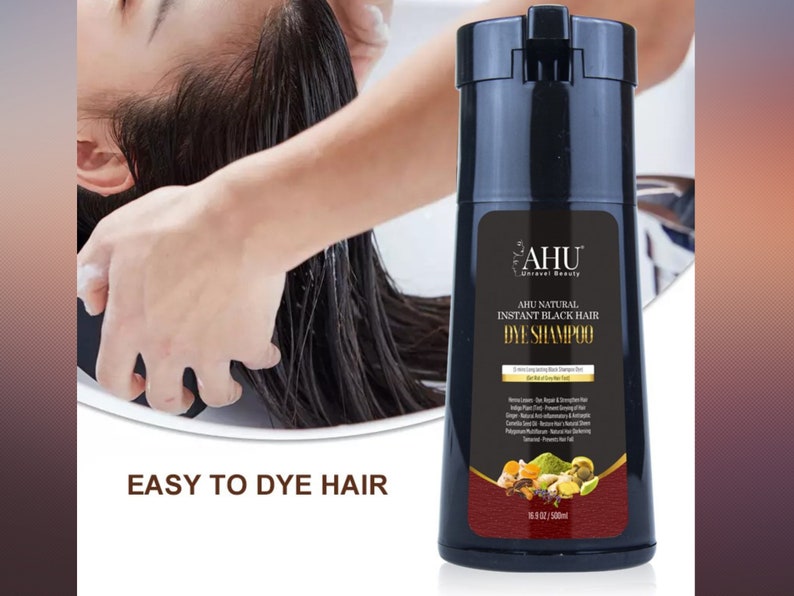 Ahu Natural Instant Black Hair Dye Shampoo 500ml