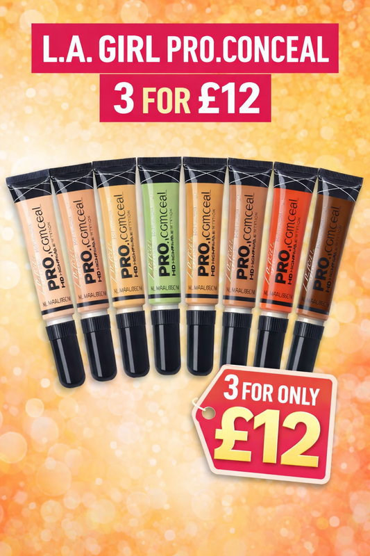 L.A. Girl Pro Conceal makeup products with a promotional offer on a bright background