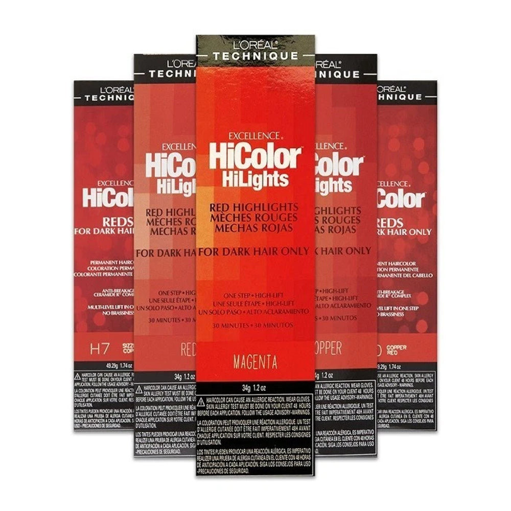 L'Oreal HiColor Highlights hair color packages on a white background