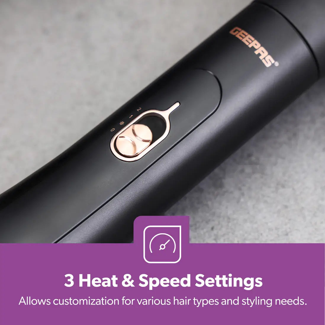 Geepas 3-in-1 Hot Air Styler 1200W Hair Dryer Brush with Ionic Function