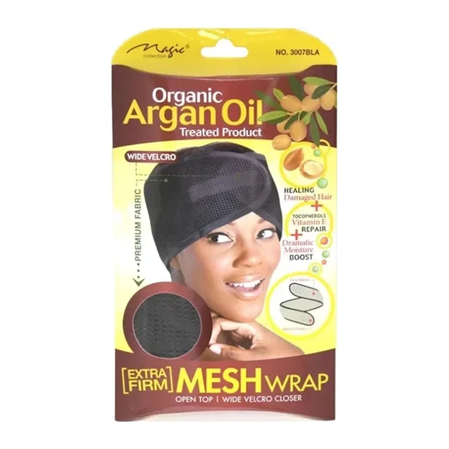 Magic Collection Organic Argan Oil Extra Firm black mesh wrap with foam padding and velcro closure