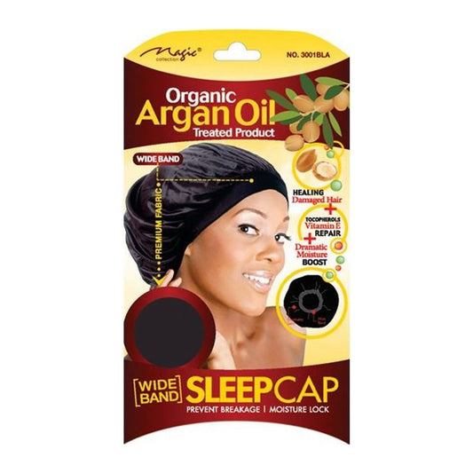 Magic Collection Organic Argan wide band sleep cap in black, style 3001