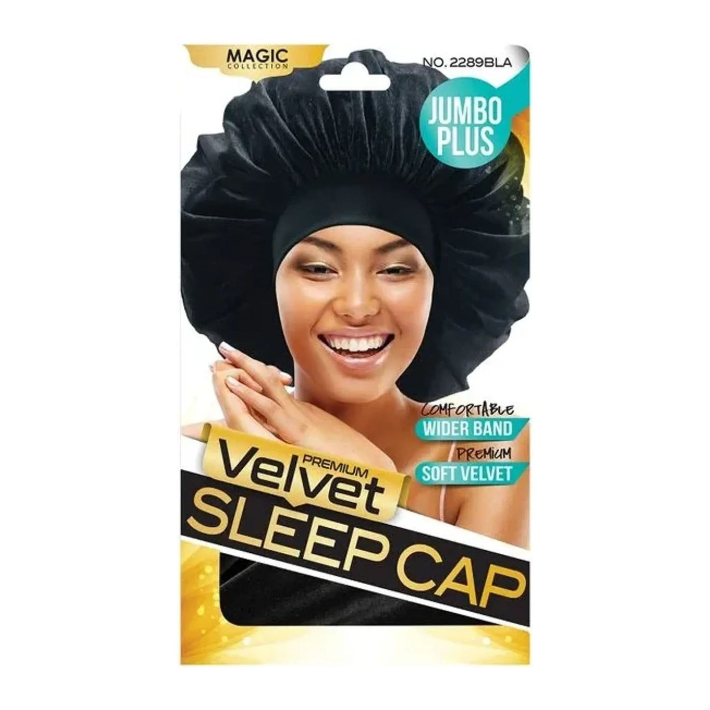 Magic Collection Premium Velvet Sleep Cap 2289BLA in black, Super Jumbo with wider elastic band
