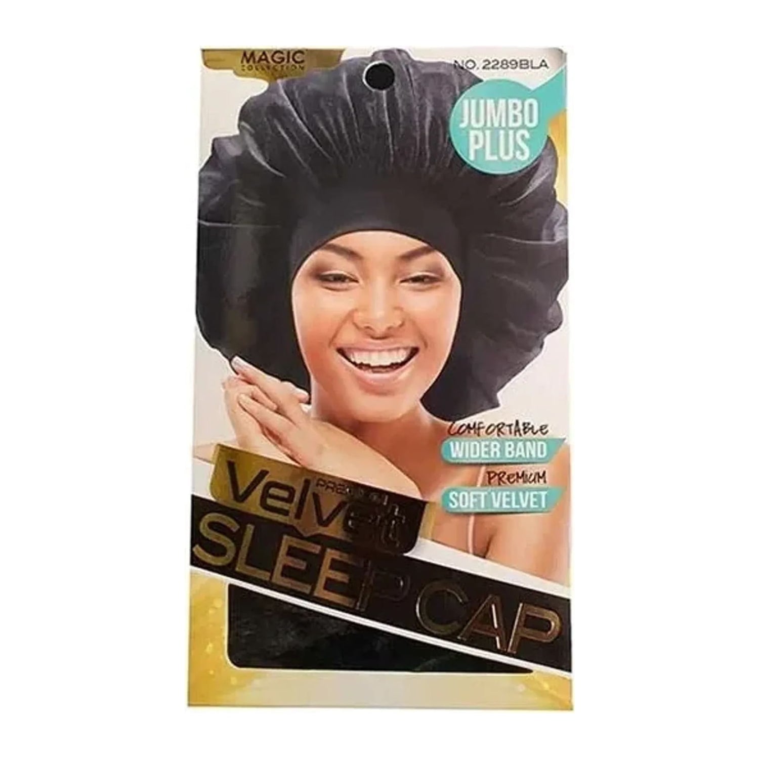 Magic Collection Premium Velvet Sleep Cap 2289BLA in black, Super Jumbo with wider elastic band
