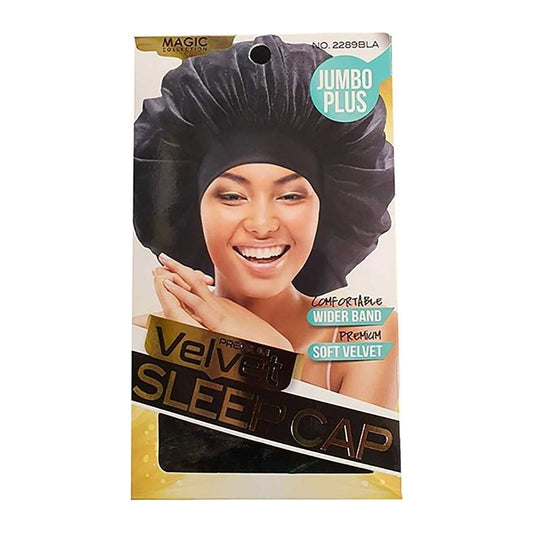 Magic Collection Premium Velvet Sleep Cap 2289BLA in black, Super Jumbo with wider elastic band