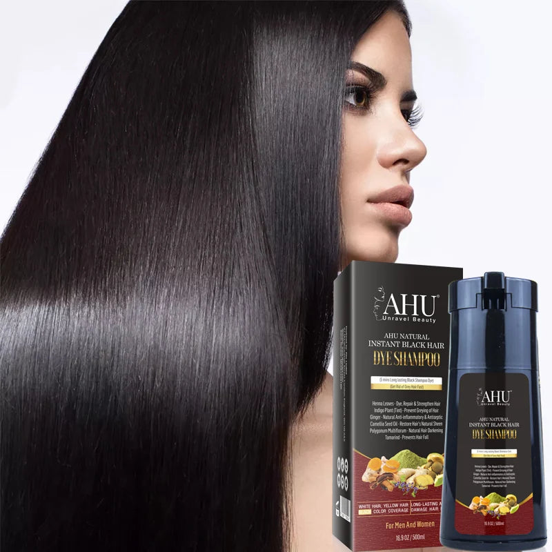 Ahu Natural Instant Black Hair Dye Shampoo 500ml
