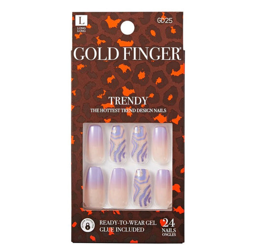 Gold Finger Full Cover False Nails Kit with Glue,Trendy Design, Ready to Wear Gel