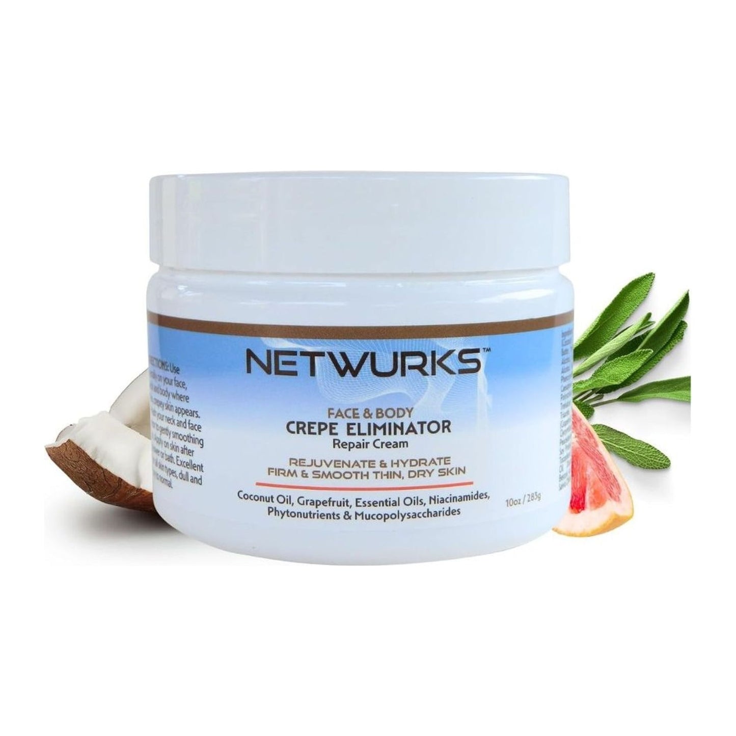 Netwurks Crepe Eliminator Face & Body Repair Cream pack for dry crepey-looking skin