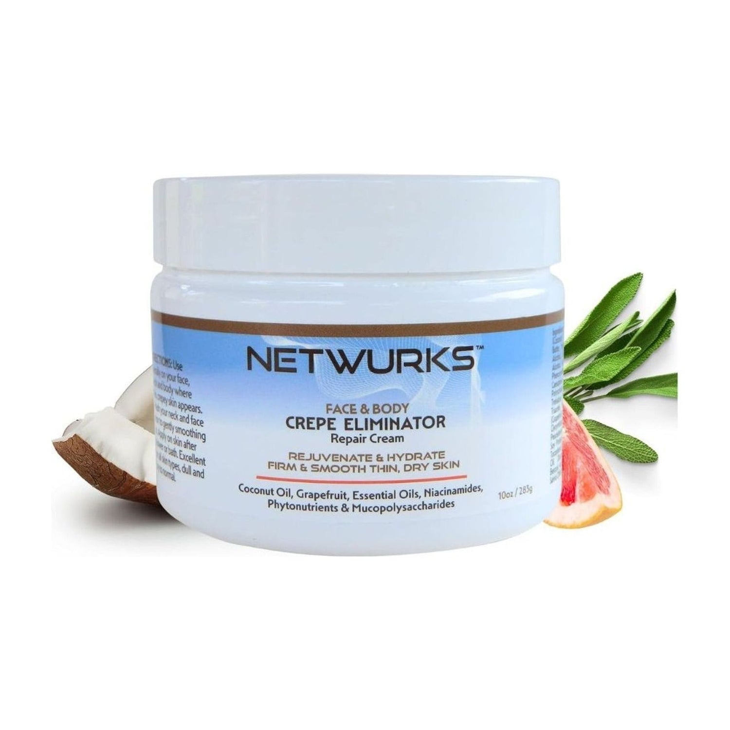 Netwurks Crepe Eliminator Face & Body Repair Cream pack for dry crepey-looking skin