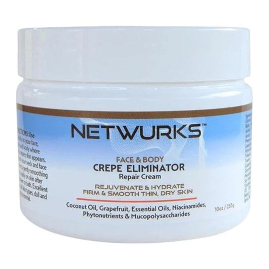 Netwurks Crepe Eliminator Face & Body Repair Cream pack for dry crepey-looking skin