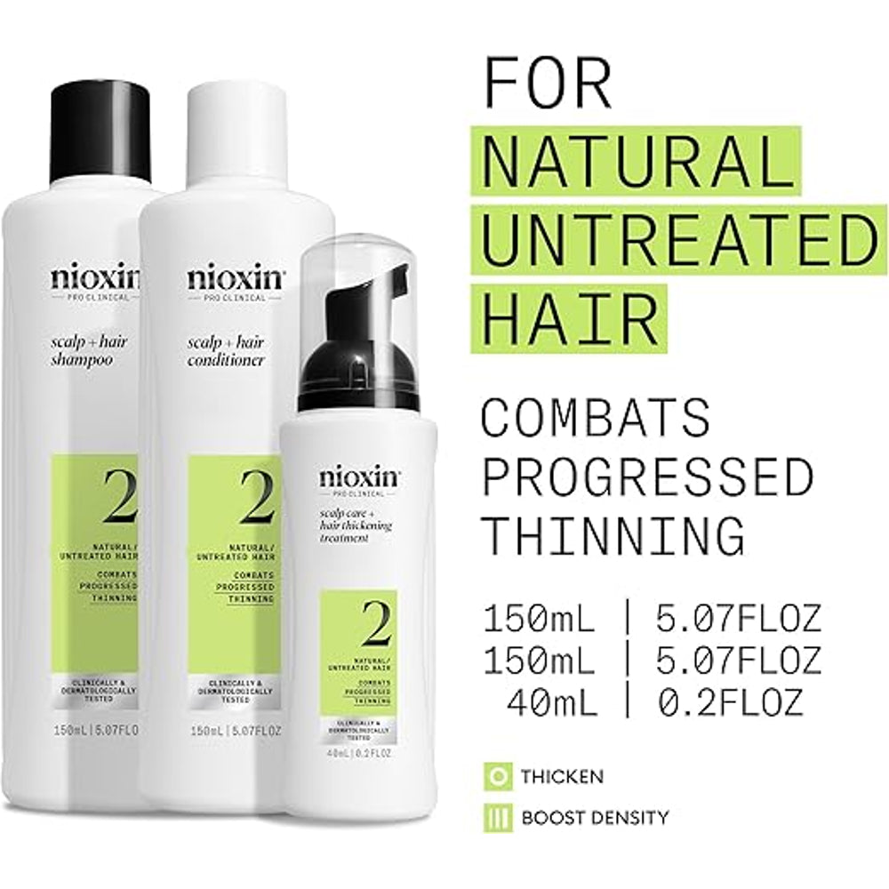 Nioxin System 2 Hair Thickening System For Natural Hair with Progressed Thinning Kit