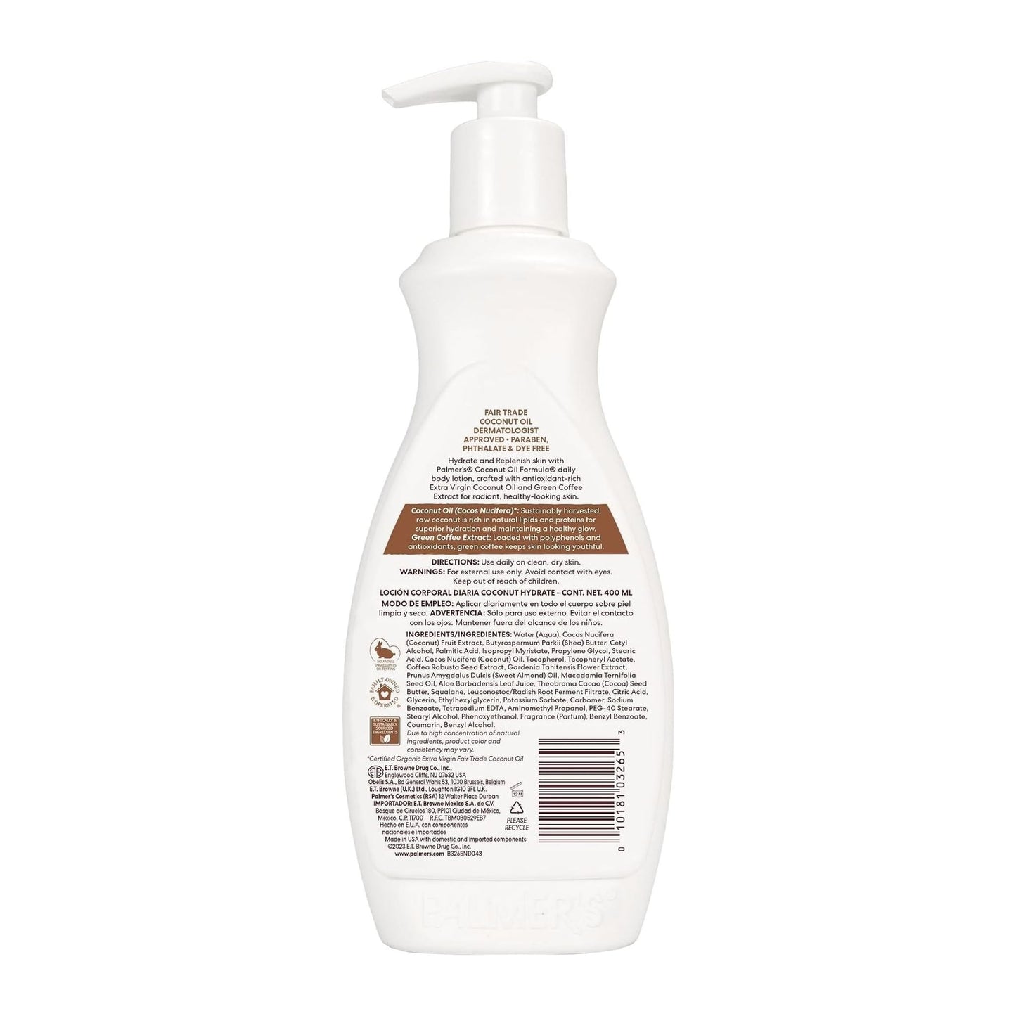 Palmers Coconut Oil Formula Body Lotion 400ml bottle with pump dispenser