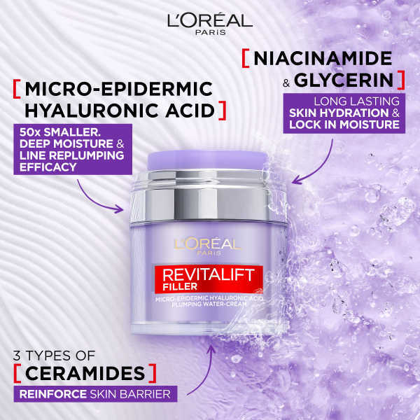 L’Oréal Paris Revitalift Filler Replumping Water Cream & Hydrate Enriched Hyaluronic Acid 50ml